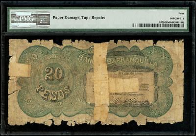 Barranquilla, Colombia 20 Pesos, 26-7-1900, PMG Graded Good 4 Net Pick-S258