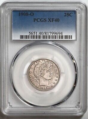 USA (New Orleans Mint), silver Barber Quarter, 1908-O, PCGS XF40