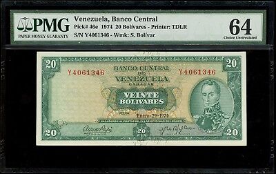 Caracas, Venezuela, 20 Bolivares, 29-1-1974, PMG UNC 64, SCWPM-46e #1015