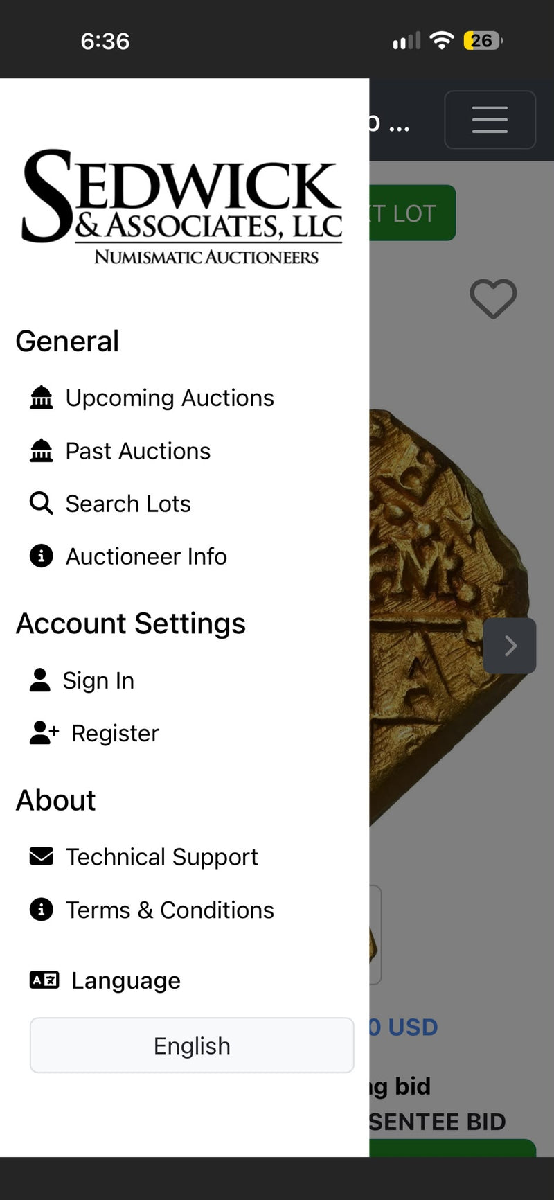 Sedwick app main screen