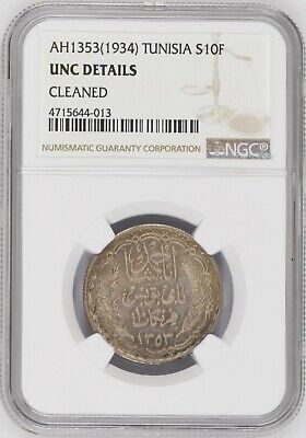 Tunisia (Paris Mint), Silver 10 Francs, AH1353 (1934), NGC UNC Details, KM-255