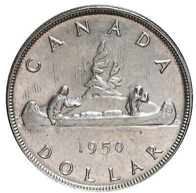 Canada, silver 1 dollar, 1950, short water lines. KM-46. Brightly lustrous AU