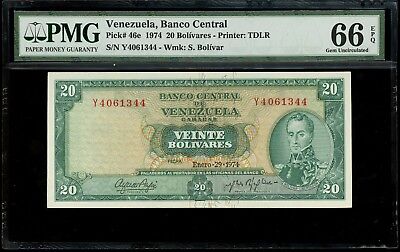 Caracas, Venezuela, 20 Bolivares, 29-1-1974, PMG Gem UNC 66 EPQ, SCWPM-46e