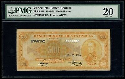 Caracas, Venezuela, 500 Bolivares, 23-7-1953, PMG VF 20, SCWPM-37b