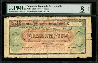 Barranquilla, Colombia 50 Pesos, 26-7-1900, PMG Graded Good 8 Net SCWPM-S260