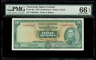 Caracas, Venezuela, 20 Bolivares, 29-1-1974, PMG Gem UNC 66 EPQ, SCWPM-46e