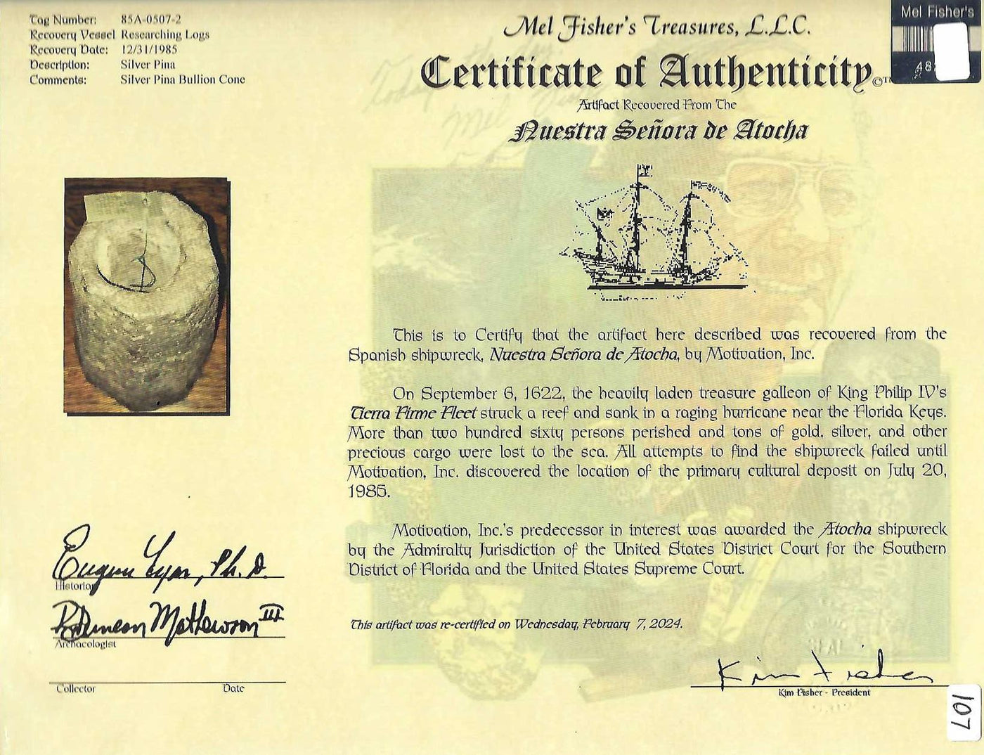 Silver piña shipwreck ingot 5.3 Kg silver very rare, ex-Atocha (1622)