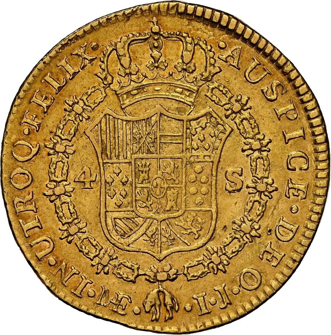 PERU Lima Gold Bust 4 Escudos Charles IV 1796 IJ NGC AU 50 Sole Finest Known!