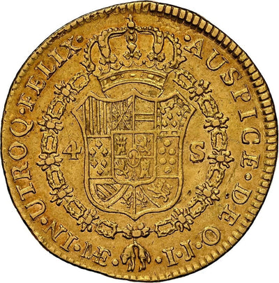 PERU Lima Gold Bust 4 Escudos Charles IV 1796 IJ NGC AU 50 Sole Finest Known!