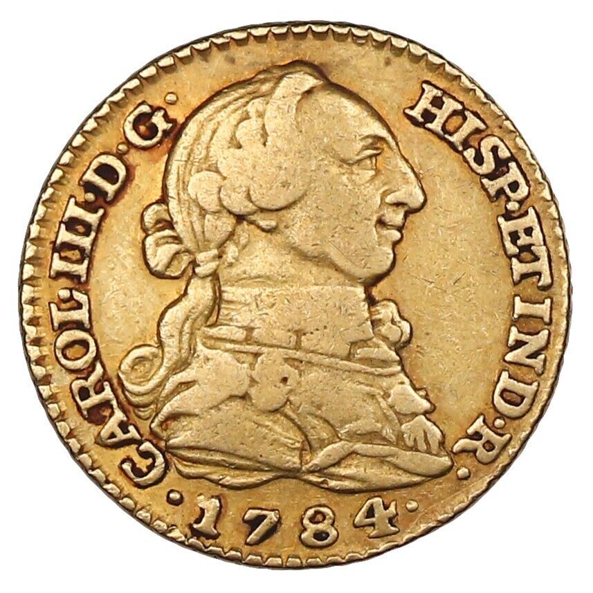 Madrid Spain Gold Bust 1 Escudo Charles III 1784 JD