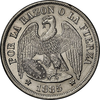 CHILE Santiago Silver Condor Peso 1885/3 Overdate NGC MS 63 KM-142.1