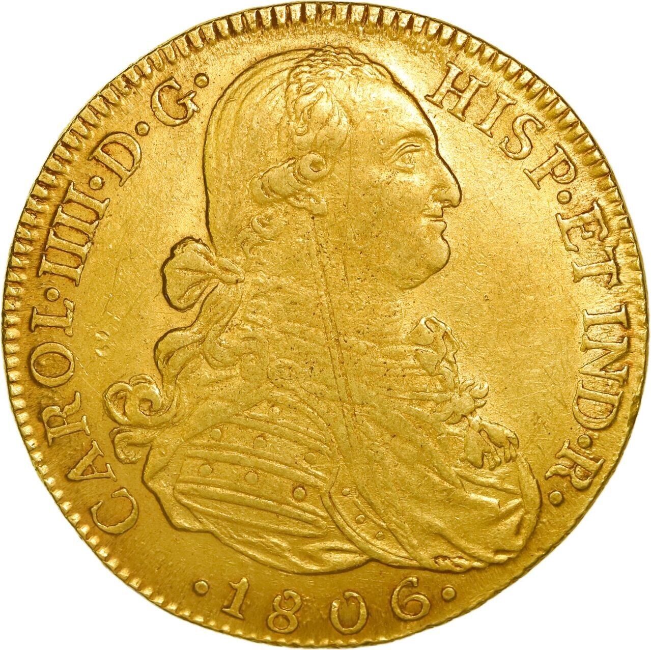 COLOMBIA, Bogotá, gold bust 8 escudos, Charles IV, 1806 J•J. Restrepo-97.36