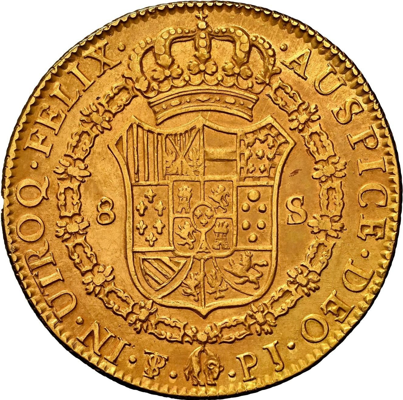 BOLIVIA Potosí Gold Bust 8 Escudos Ferdinand VII 1822 PJ NGC VF Details KM-91