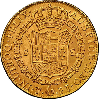 BOLIVIA Potosí Gold Bust 8 Escudos Ferdinand VII 1822 PJ NGC VF Details KM-91