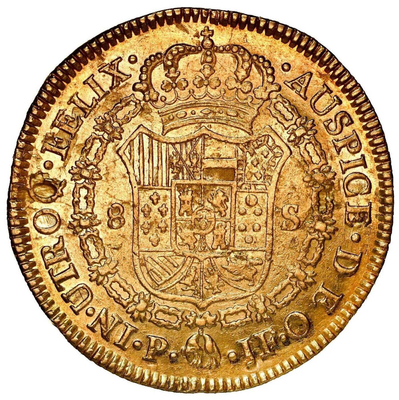 Popayán, Colombia Gold Bust 8 Escudos Charles IV 1801 JF KM-62.2 Cal-1674