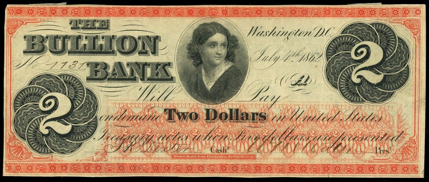 Washington D.C. Bullion Bank $2 July 4, 1862 Haxby-DC170G22a Obsolete