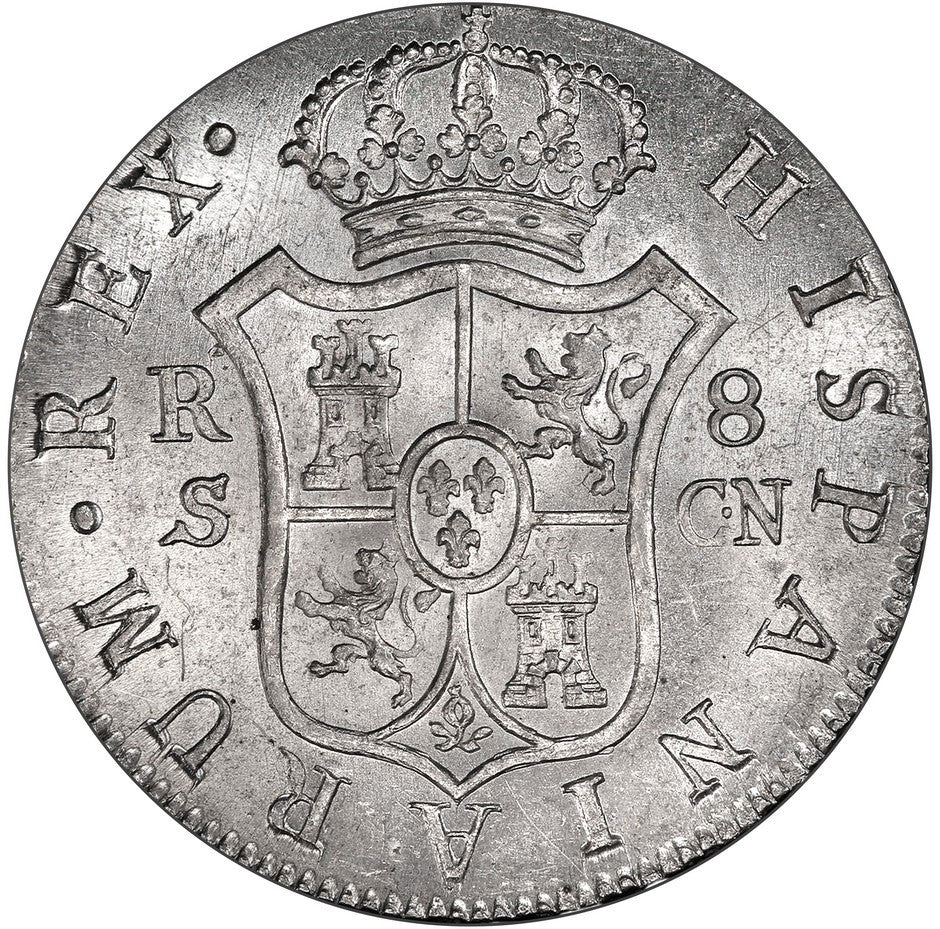 SPAIN, Seville, bust 8 reales, Ferdinand VII, 1808 CN, PCGS MS62.