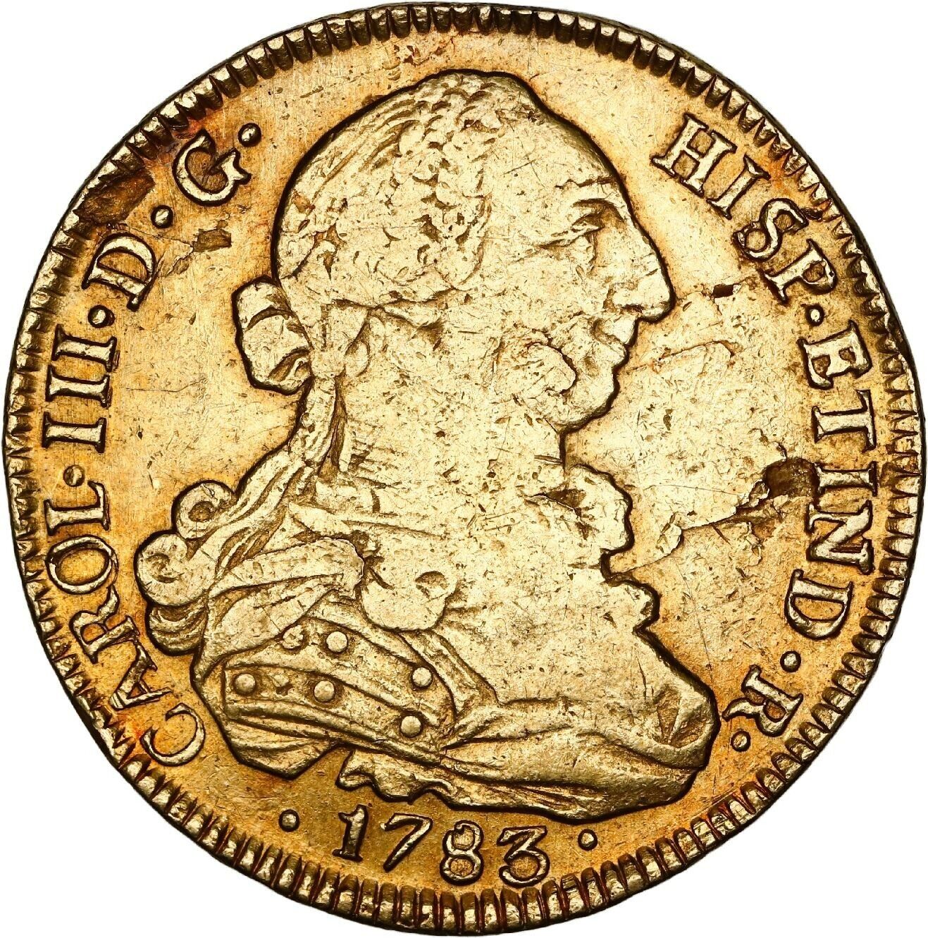 Santiago, Chile Gold Bust 8 Escudos Charles III 1783 DA KM-27 Cal-2168