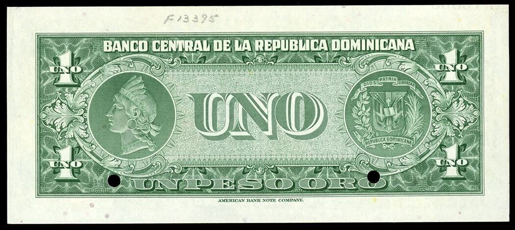 DOMINICAN Banco Central 1 Peso Specimen (1947-55) Overprint Error ex-ABNCo