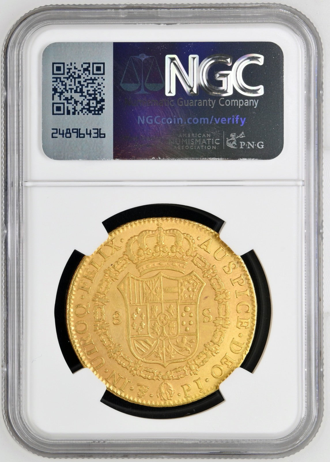 BOLIVIA Potosí Gold Bust 8 Escudos Ferdinand VII 1822 PJ NGC VF Details KM-91
