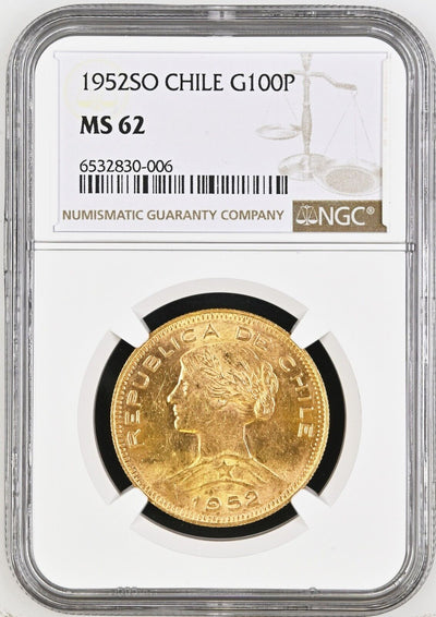 Santiago Chile Gold 100 Pesos (Condores) 1952 NGC MS 62