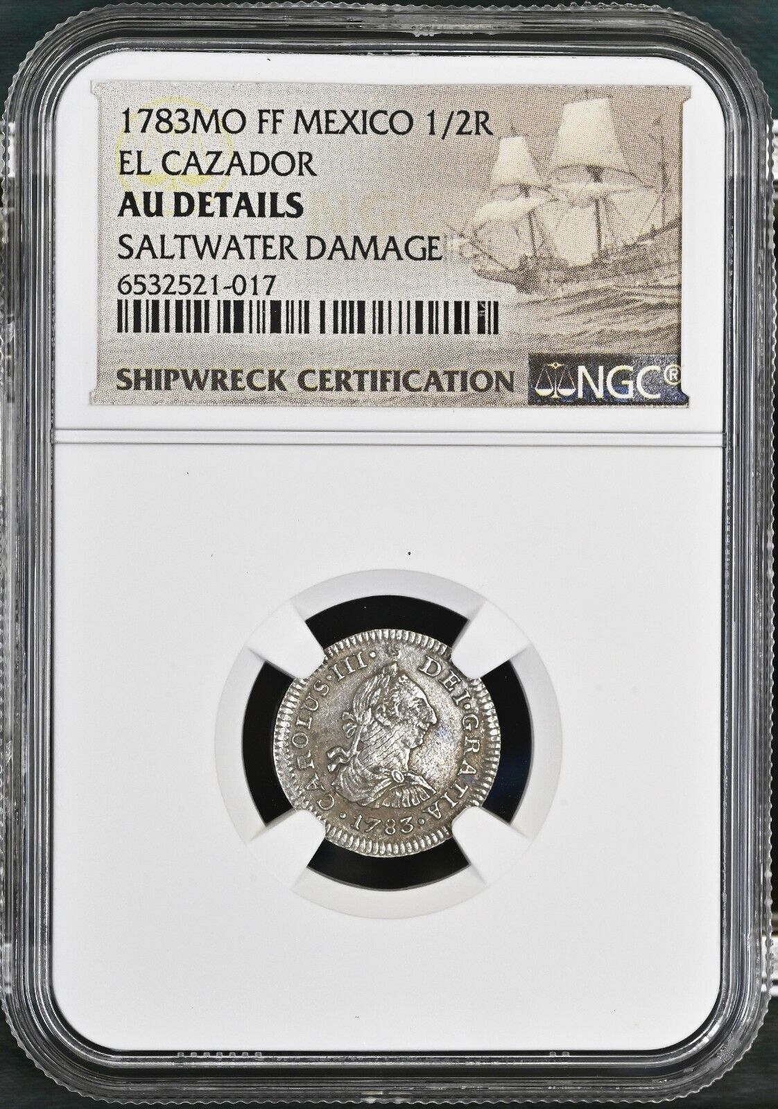 Cazador Shipwreck MEXICO Mexico City Bust 1/2 Real Charles III 1783 FF NGC AU