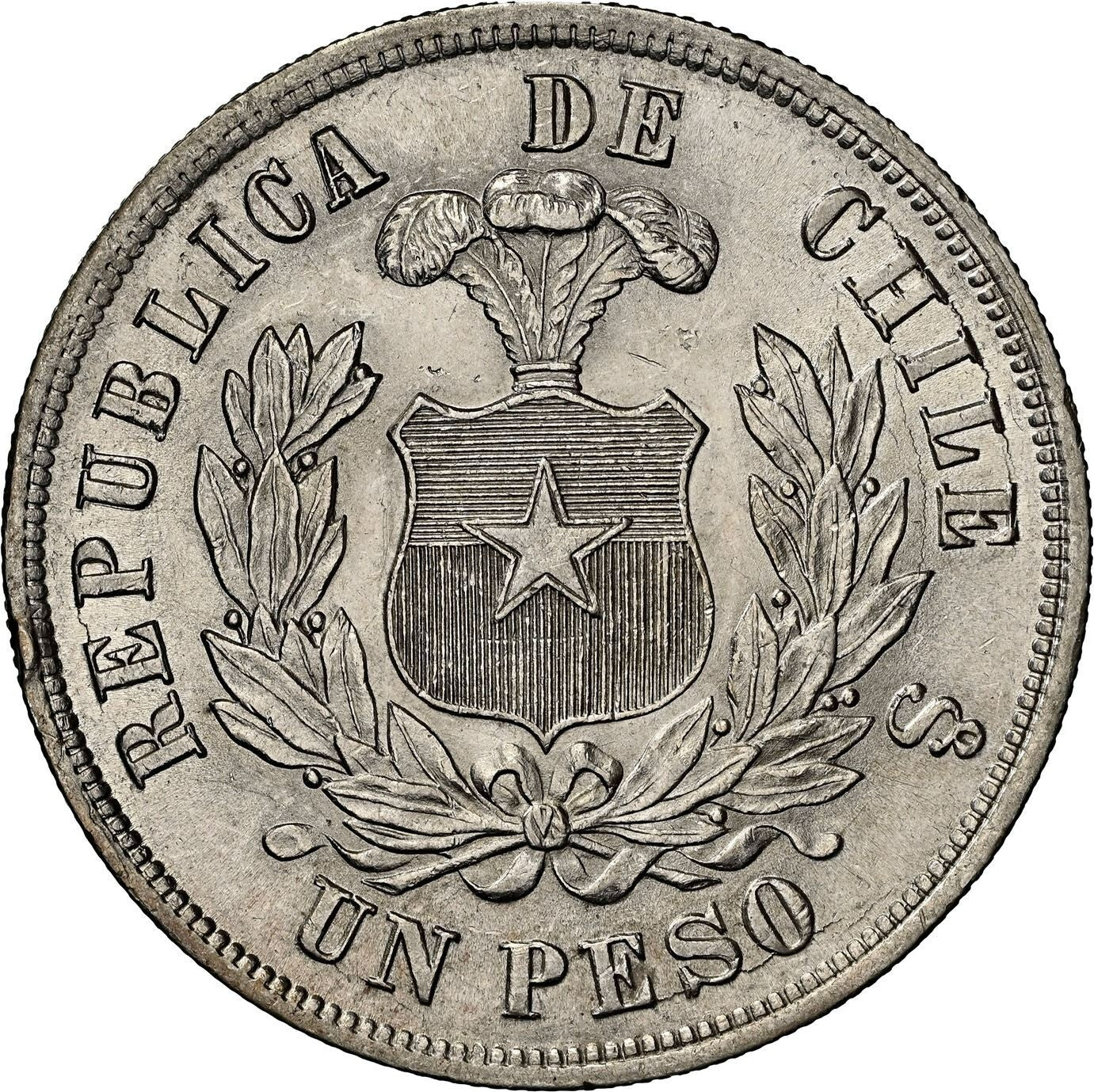 CHILE Santiago Silver Condor Peso 1885/3 Overdate NGC MS 63 KM-142.1