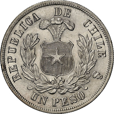 CHILE Santiago Silver Condor Peso 1885/3 Overdate NGC MS 63 KM-142.1