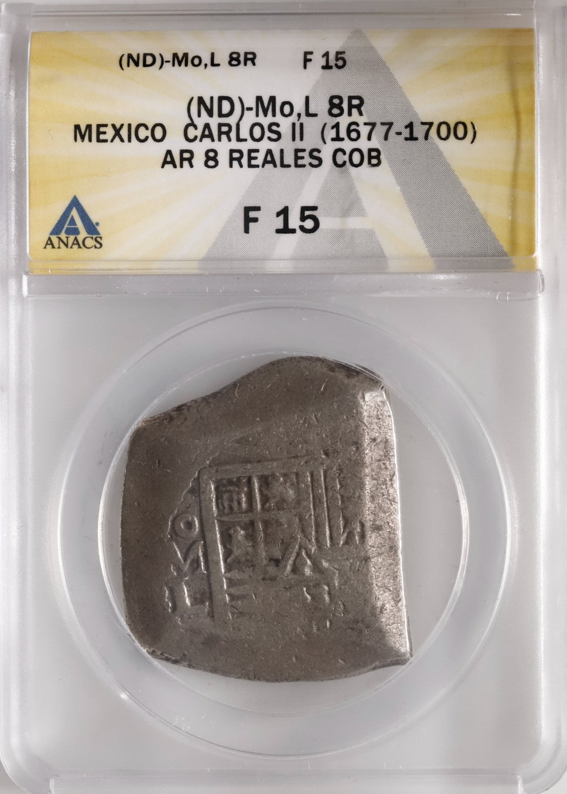 MEXICO, Mexico City, cob 8 reales, Charles II, assayer L, ANACS F 15.