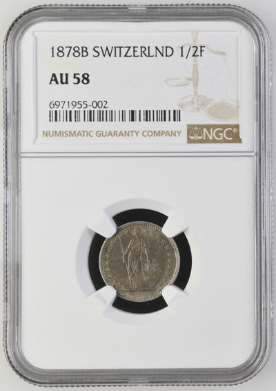 SWITZERLAND, Bern, ½ franc, 1878 B, NGC AU 58.