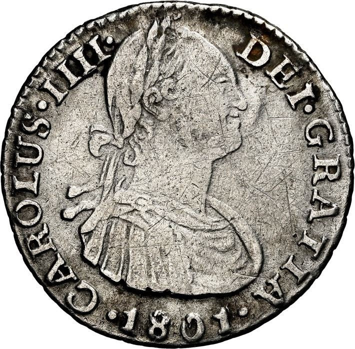 COLOMBIA, Bogotá, bust 1 real, Charles IV, 1801 JJ, NGC VF details / cleaned