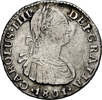 COLOMBIA, Bogotá, bust 1 real, Charles IV, 1801 JJ, NGC VF details / cleaned