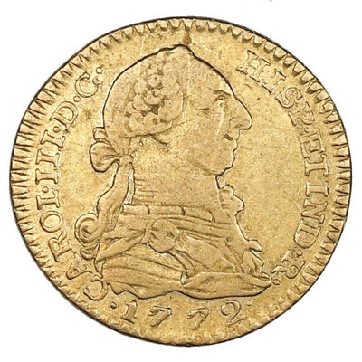 Madrid Spain Gold Bust 1 Escudo Charles III 1772 PJ