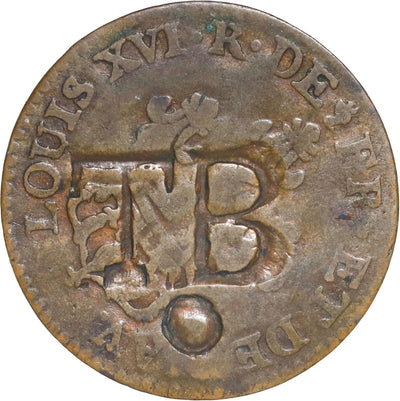 TOBAGO, copper "black dogg" (three halfpence) incuse TB/o countermark