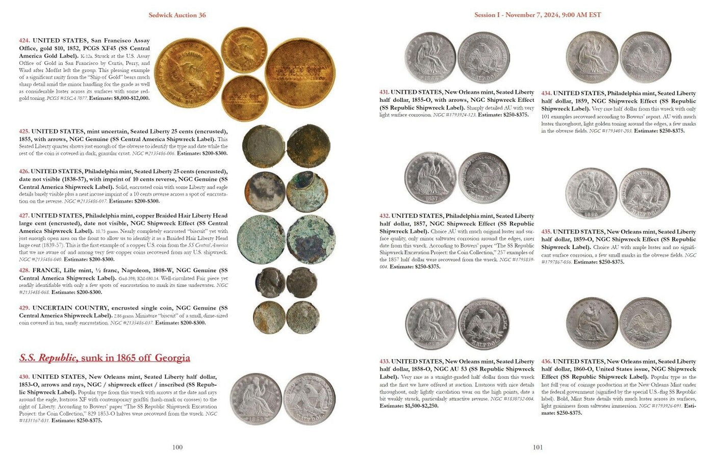 Sedwick Treasure Auction 36 Catalog Nov 7 & 8, 2024 - Shipwreck Coins & Rarities