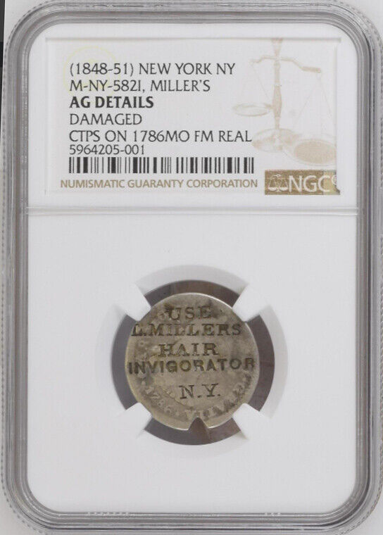 New York City, USA, silver token, USE  L. MILLERS / HAIR INVIGORATOR / N.Y. NGC