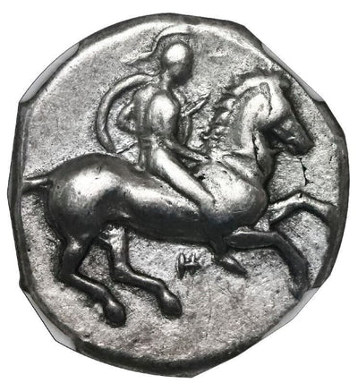 Ancient Greek Calabria Tarentum AR Didrachm 380-344 BC "Boy on Dolphin" NGC VF