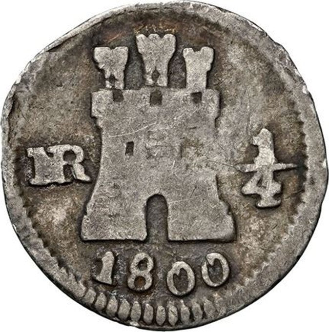 COLOMBIA, Bogotá, ¼ real, 1800, NGC G 4, ex-Becerra.
