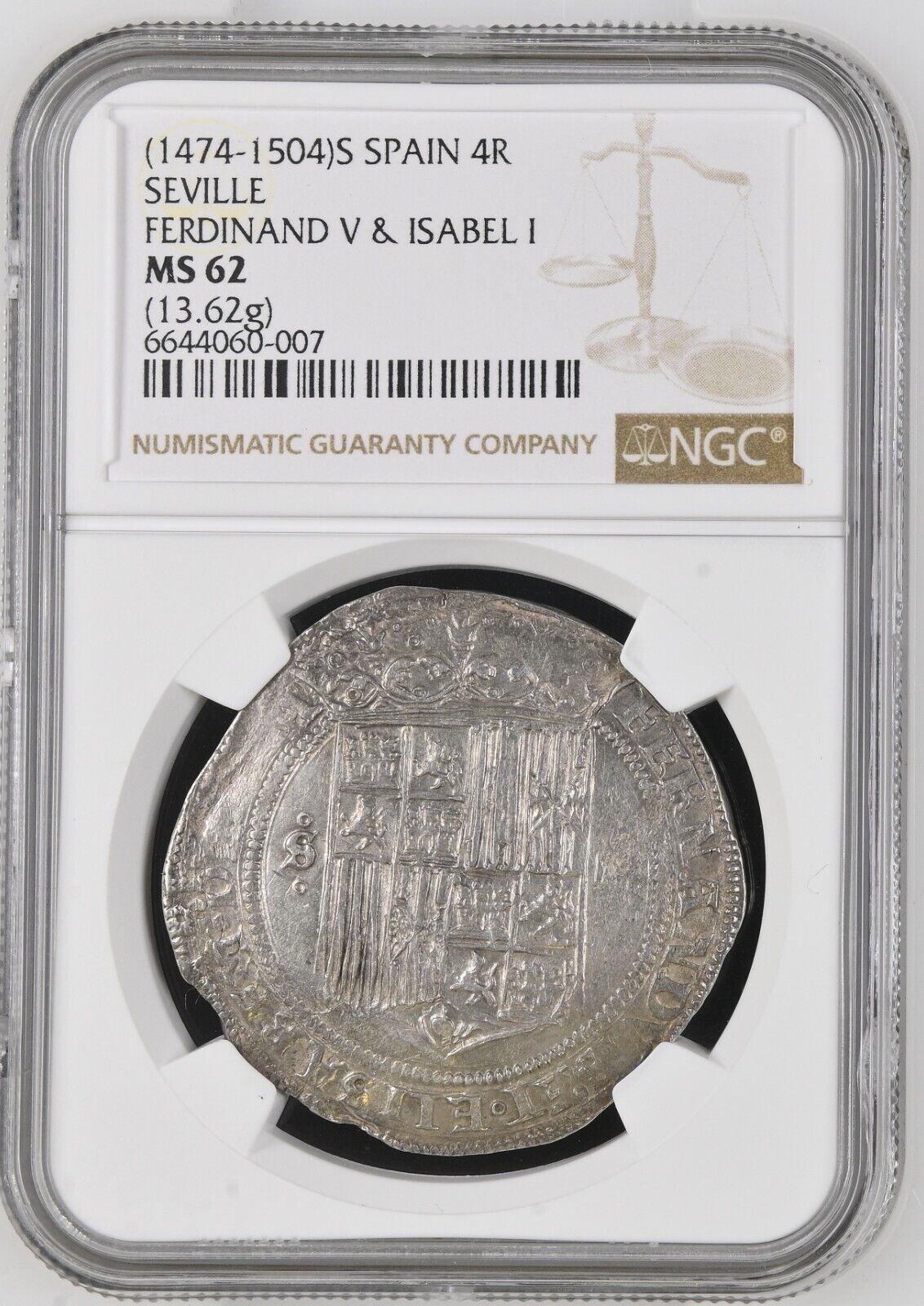 SPAIN, Seville, 4 reales, Ferdinand-Isabel, assayer * on reverse MS 62