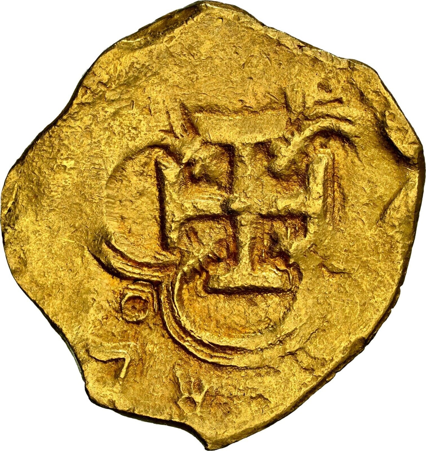 SPAIN, Seville, gold cob 2 escudos, Philip III or IV, assayer not visible, MS 63