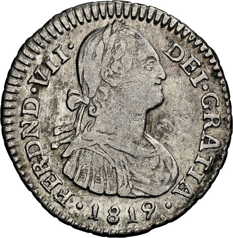 COLOMBIA, Bogotá, bust 1 real, Ferdinand VII (bust of Charles IV), 1819 FJ, NGC