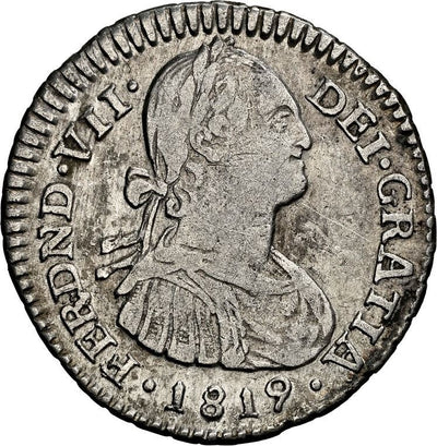 COLOMBIA, Bogotá, bust 1 real, Ferdinand VII (bust of Charles IV), 1819 FJ, NGC