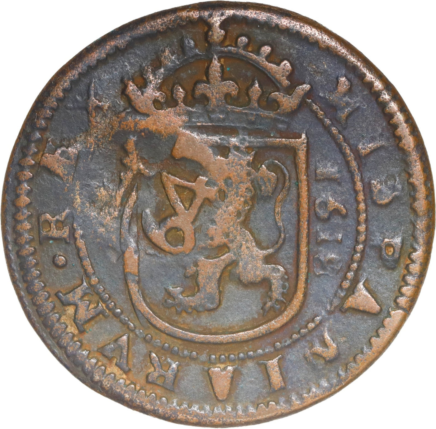 SPAIN, Segovia, copper cob 8 maravedis, Philip III, 1618, with 1641 and XII coun
