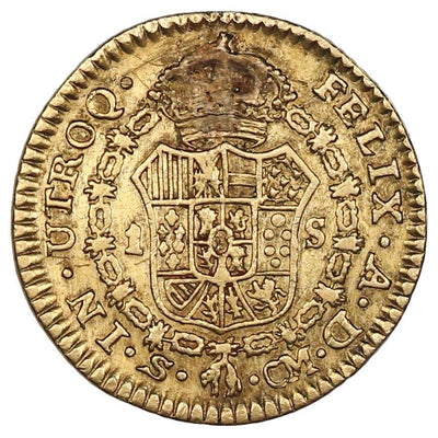 Seville Spain Gold Bust 1 Escudo Charles IV 1787 CM