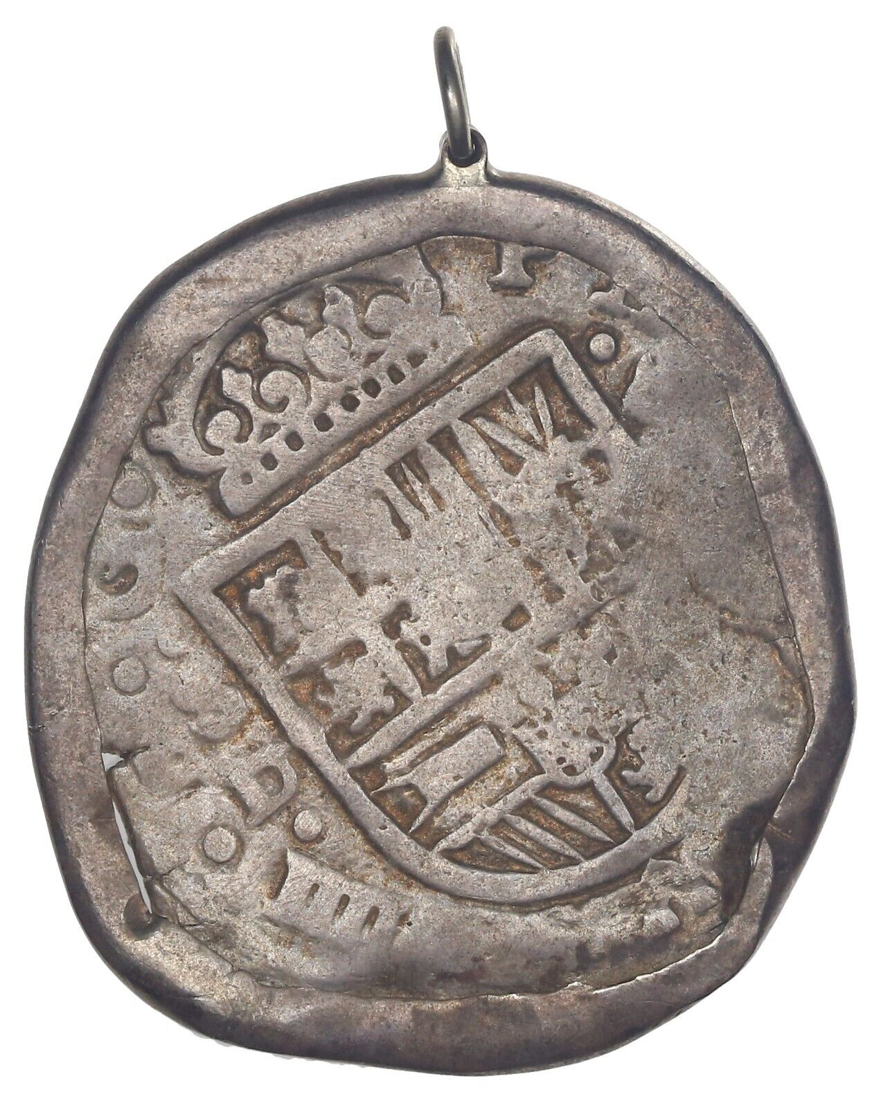 Seville Spain Silver Cob 8 Reales Philip IV 162(?) D in Silver Jewelry Bezel