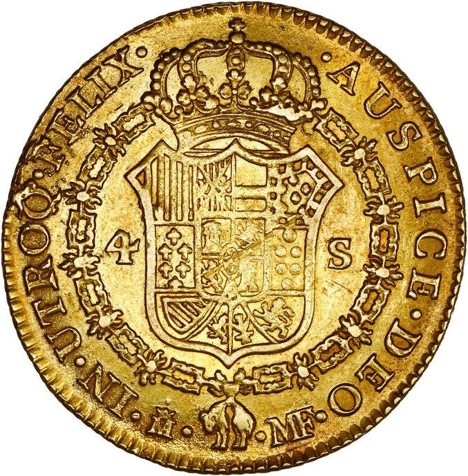 SPAIN, Madrid, gold bust 4 escudos, Charles IV, 1796 MF.