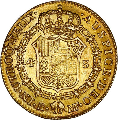 SPAIN, Madrid, gold bust 4 escudos, Charles IV, 1796 MF.