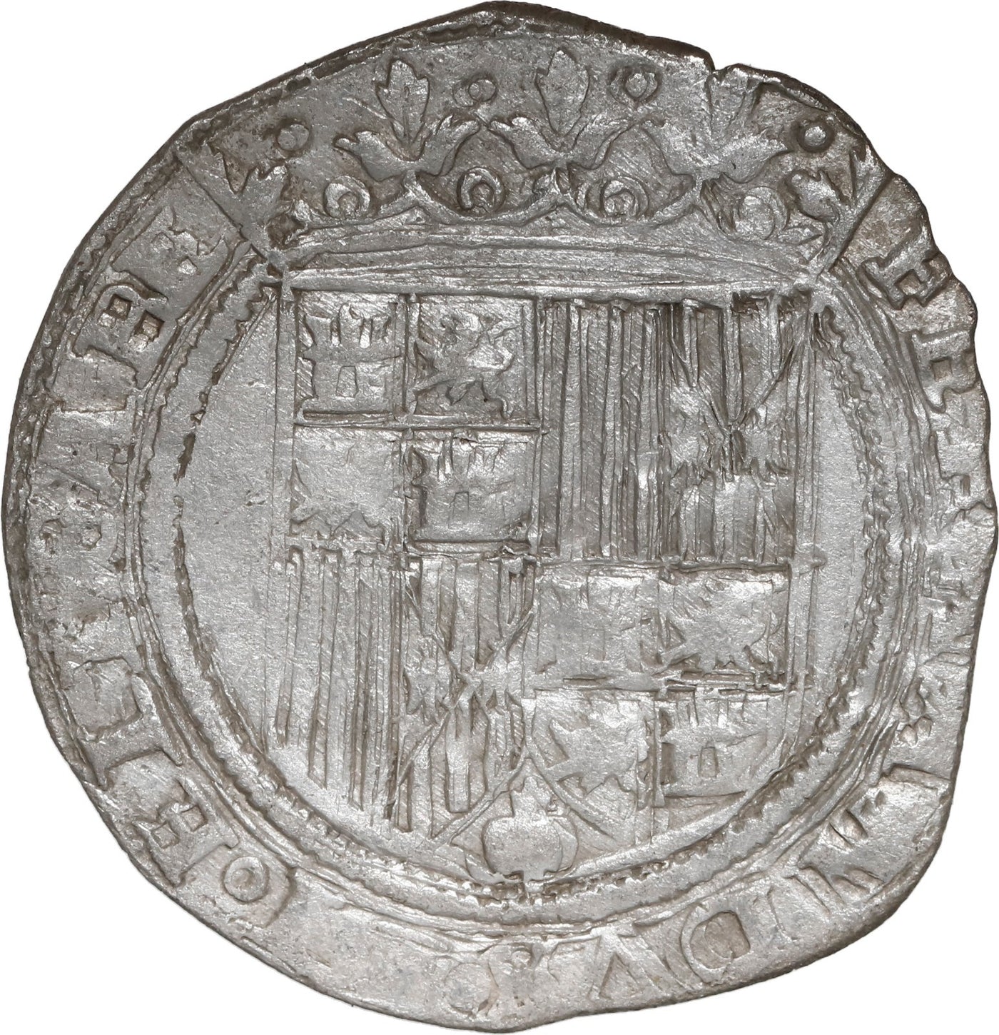 SPAIN, Seville, 1 real, Ferdinand-Isabel, no assayer, mintmark S on reverse.