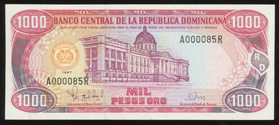 Dominican Republic Banco Central 1000 Pesos Oro 1997 Low Serial # 85 Pick-158