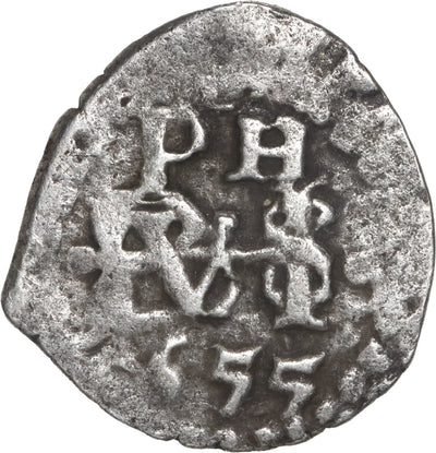 BOLIVIA, Potosi, cob 1/2 real, 1655, PH at top (no dot), rare, ex-Ugaz.